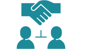 Handshake above two people symbolizing consistent relationship building